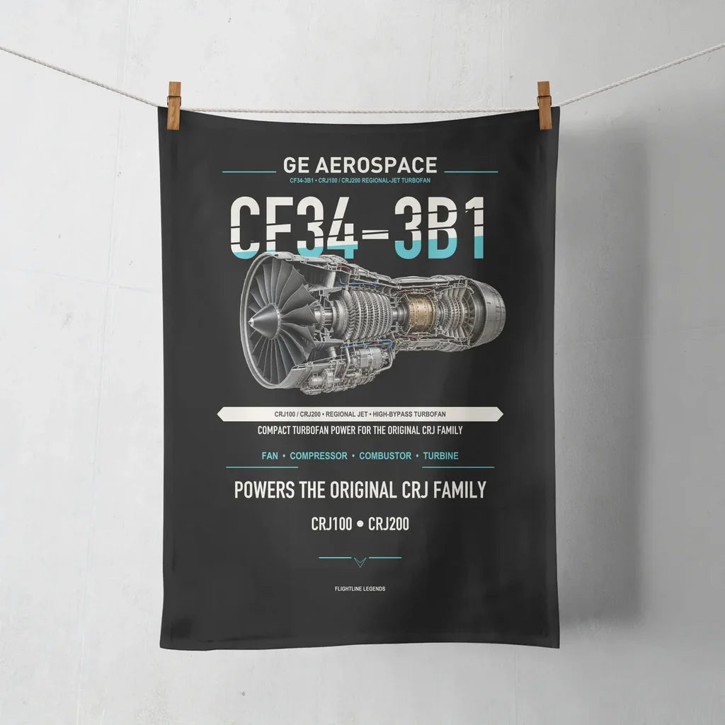 CF34-3B1 design on black towel