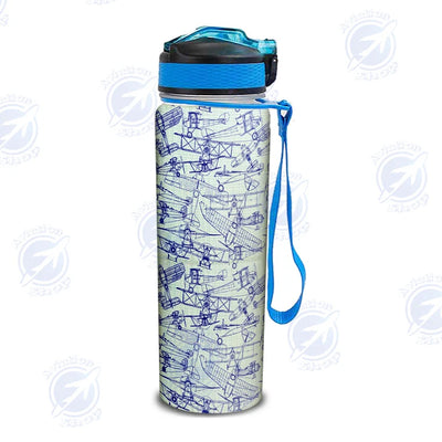 Amazing Drawings of Old Aircrafts Sports aviation design on sport kettle, insulated bottle with sport spout.