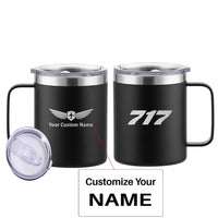 Thumbnail for Boeing 717 Flat Text aviation design on laser-engraved mug, permanent laser engraving on stainless.