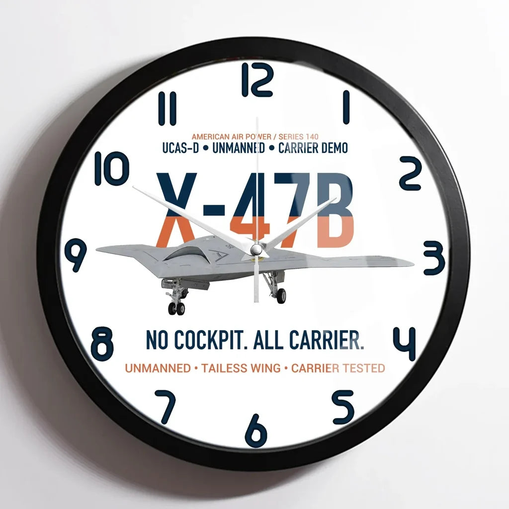 X-47B UCAS-D Carrier Wing Without a Cockpit design on white framed wall clock