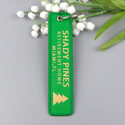 SHADY PINES RETIREMENT HOME MIAMI, FL(The Golden Girls) aviation fashion key chain in polished metal.