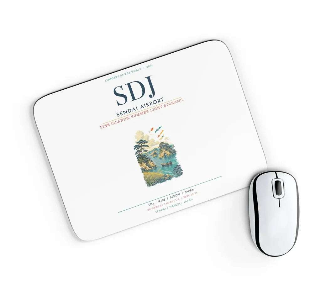 Sendai Airport (SDJ) design on white rectangle mouse pad