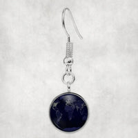 Thumbnail for Side view of World Map From Space aviation earrings in hypoallergenic alloy, polished finish.