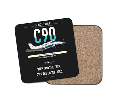 Beechcraft King Air C90 design on black 1 piece coaster
