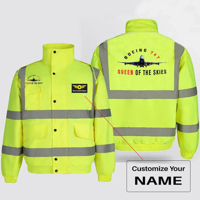 Boeing 747 Queen of the Skies aviation design printed on insulated shell with high-visibility reflective panels reflective wi.