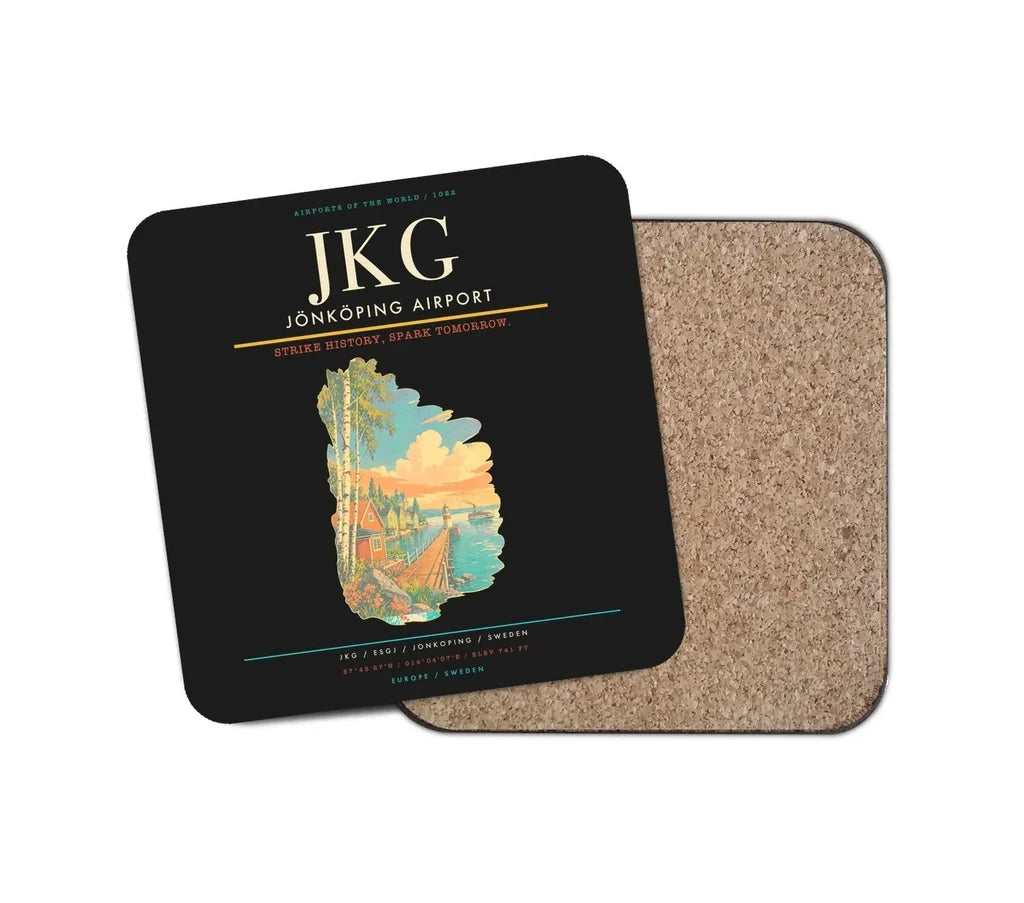 Jönköping Airport (JKG) design on black 1 piece coaster