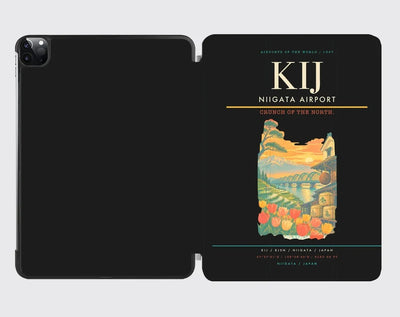 Niigata Airport (KIJ) design on black ipad tablet case