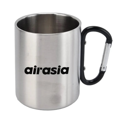AirAsia aviation design on outdoor mug, durable insulated construction.