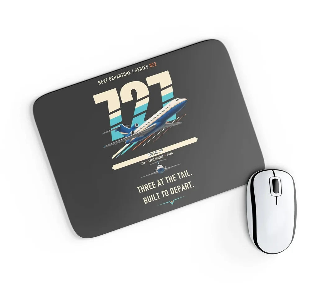 Boeing 727-200 design on black rectangle mouse pad