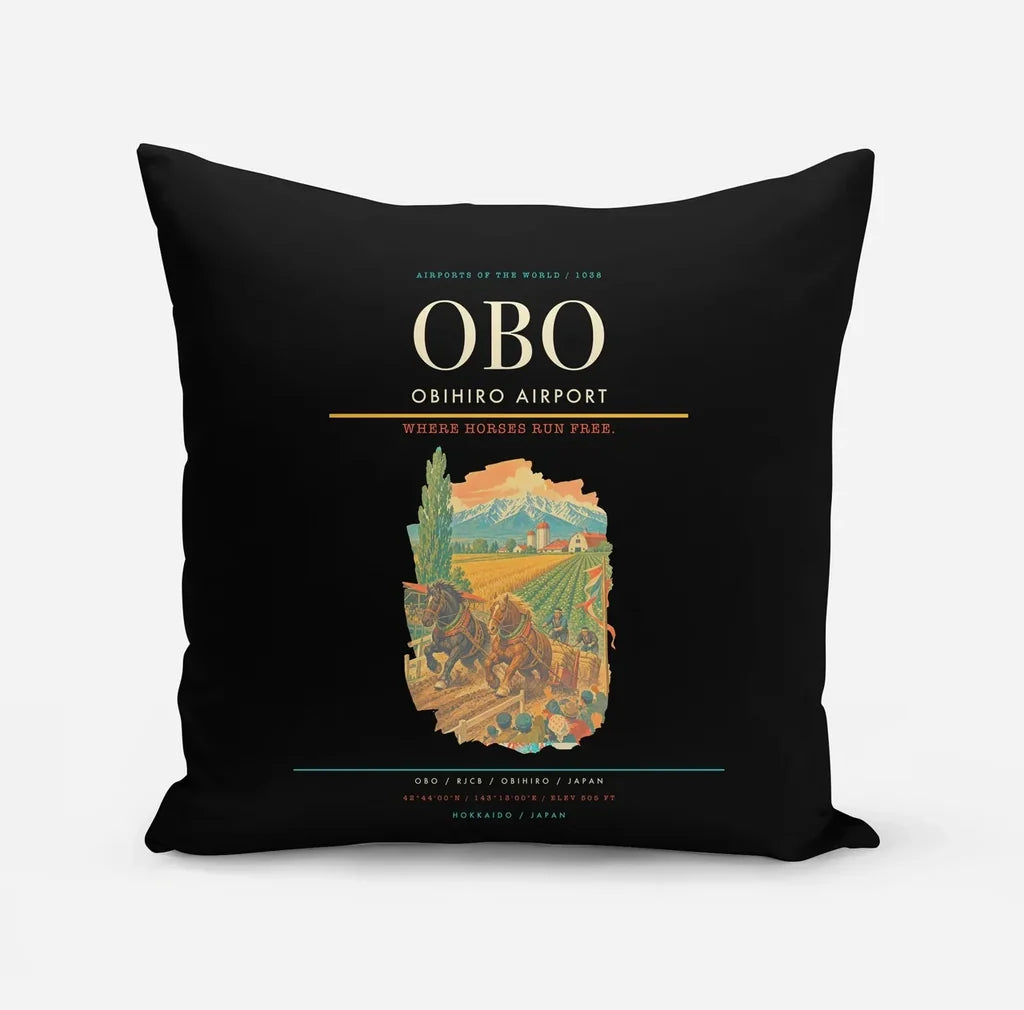 Obihiro Airport (OBO) design on black pillow