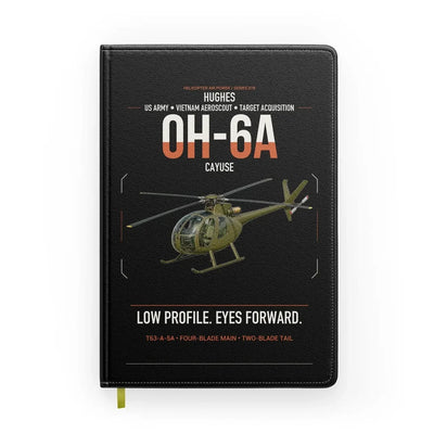Hughes OH-6A Cayuse design on black notebook