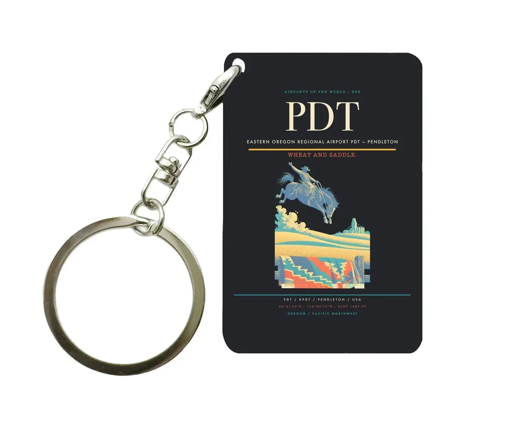 Eastern Oregon Regional Airport (PDT) design on black key chain