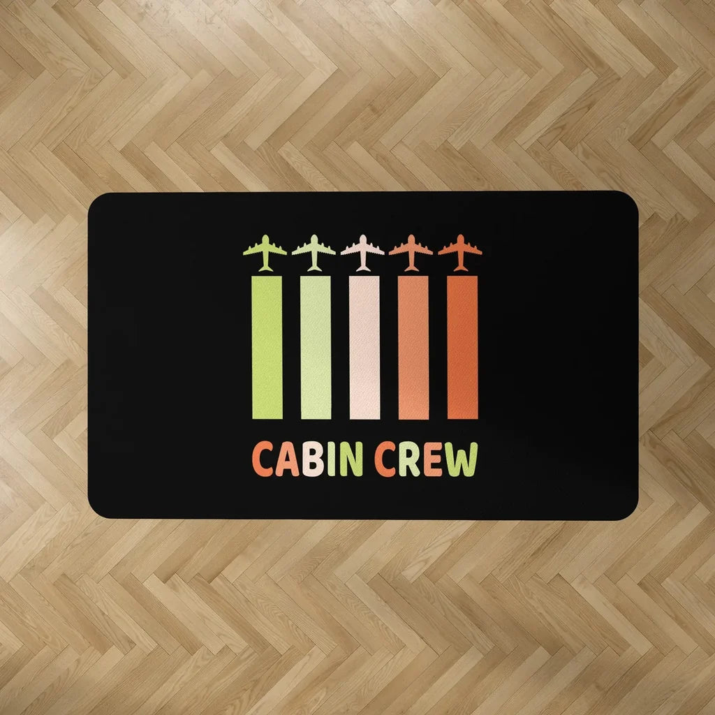 Colourful Cabin Crew aviation design on durable carpet pile with non-slip backing rectangle carpet floor mat.