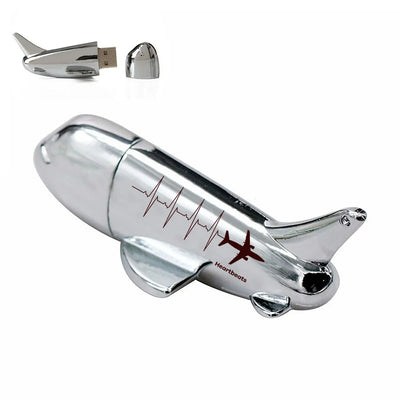 Aviation Heartbeats aviation design on durable metal casing airplane-shape USB drive.
