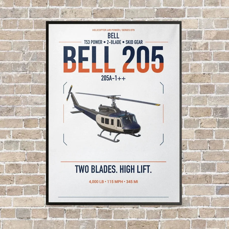 Bell 205A-1++ vertical canvas print - framed - white background