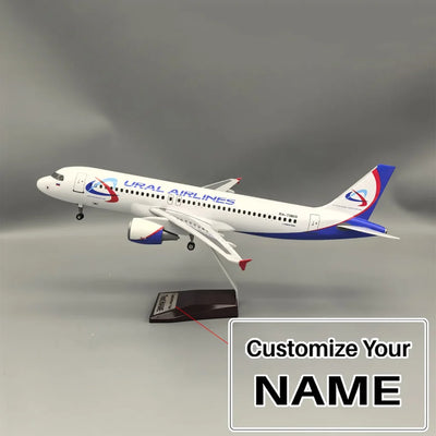 Side view of Ural Airlines Airbus A320neo Airplane Model (47CM) aviation LED model airplane in diecast metal with LED lightin.