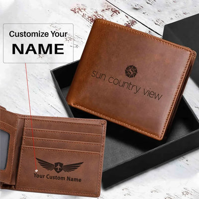 Sun Country Airlines aviation laser-engraved leather wallet in leather.