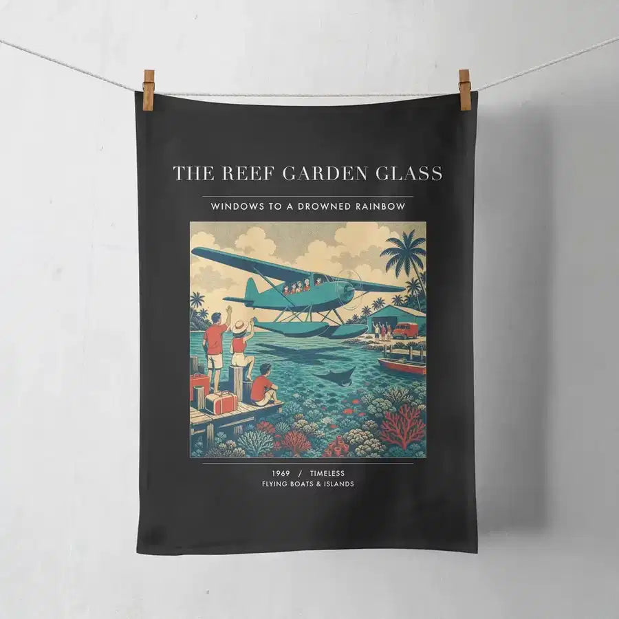 VINTAGE G4410 - The Reef Garden Glass - Designed Towels design on black