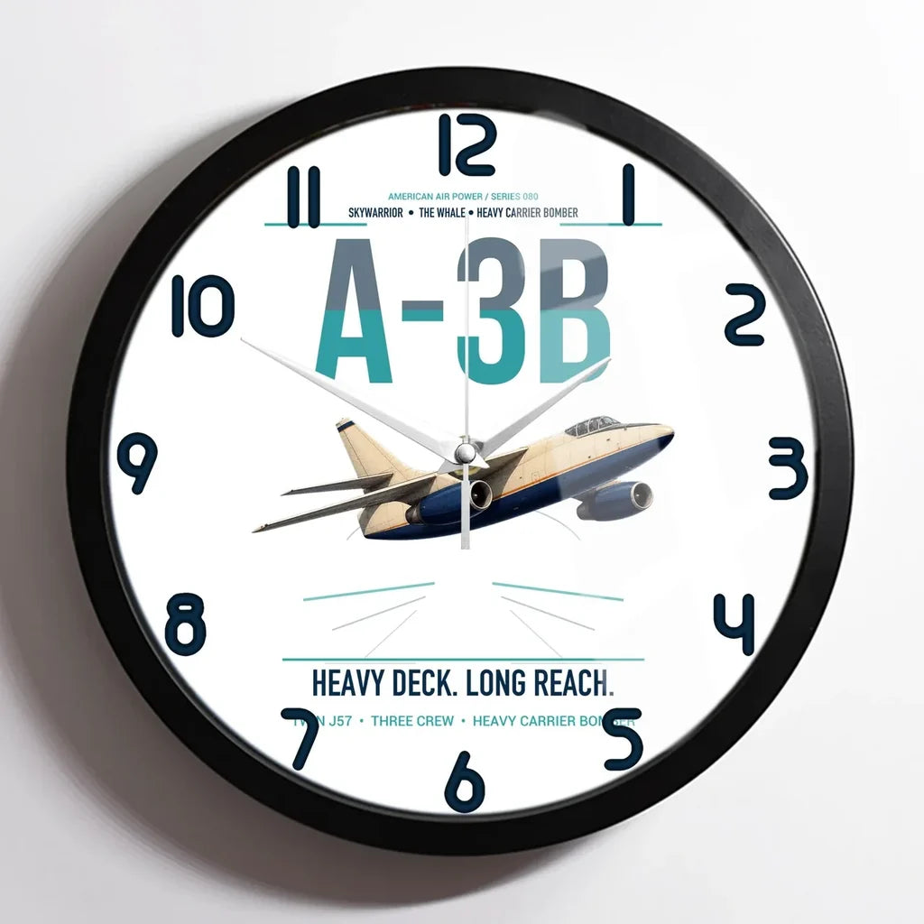 A-3B Skywarrior design on white framed wall clock