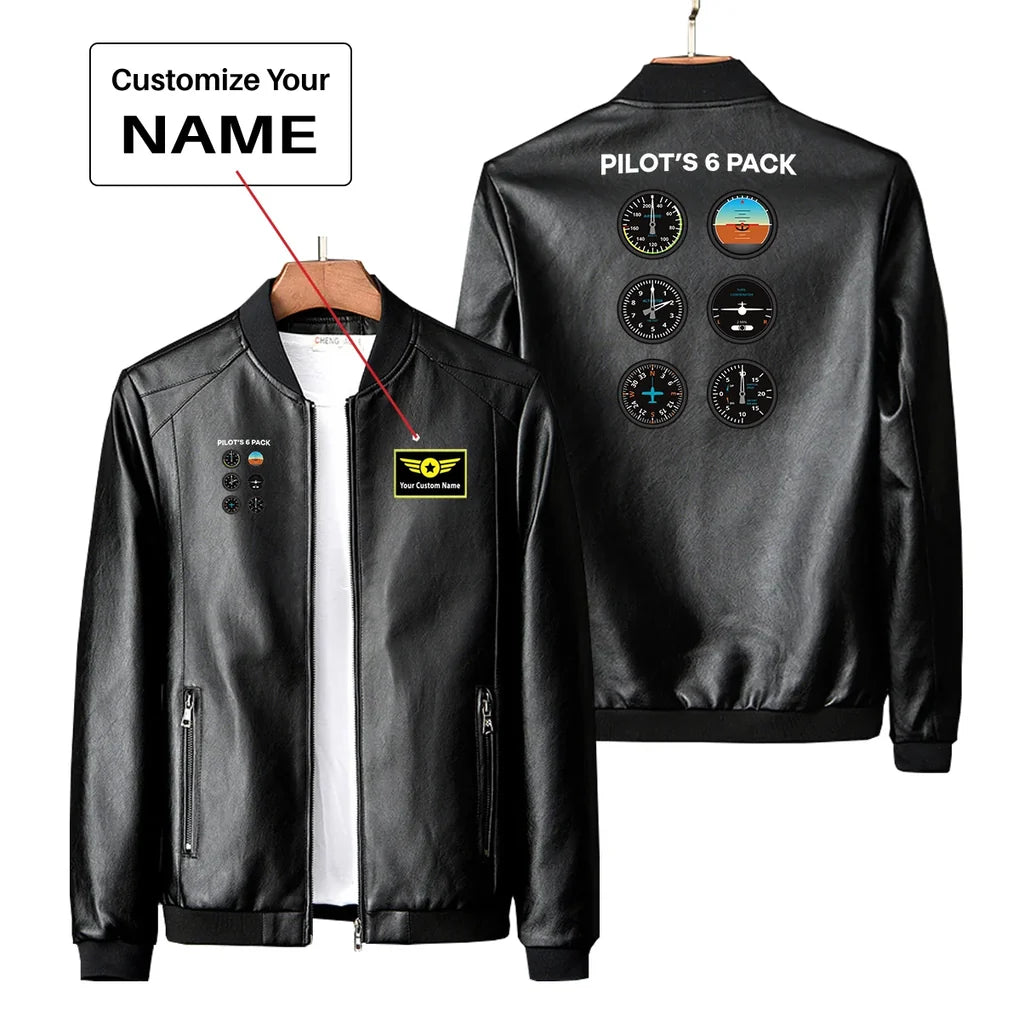 Pilot's 6 Pack PU aviation design printed on genuine leather with quilted lining leather jacket.