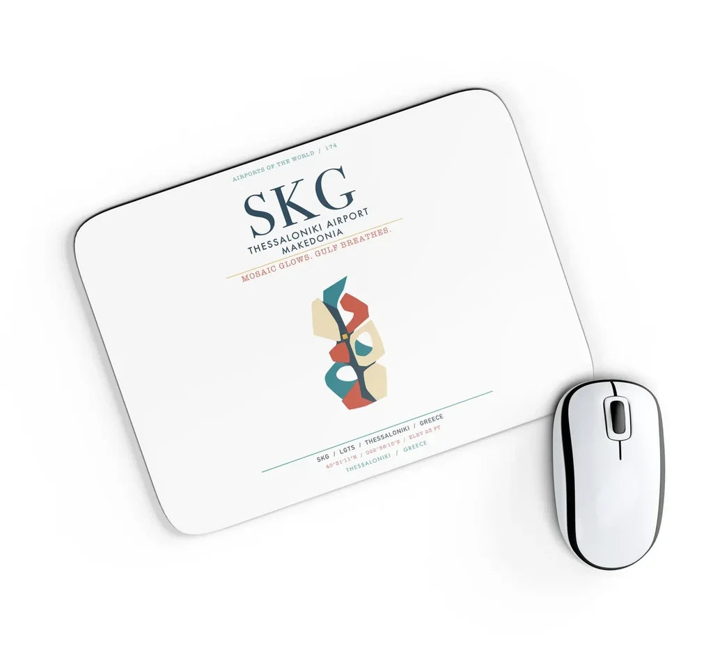 Thessaloniki Airport Makedonia (SKG) design on white rectangle mouse pad
