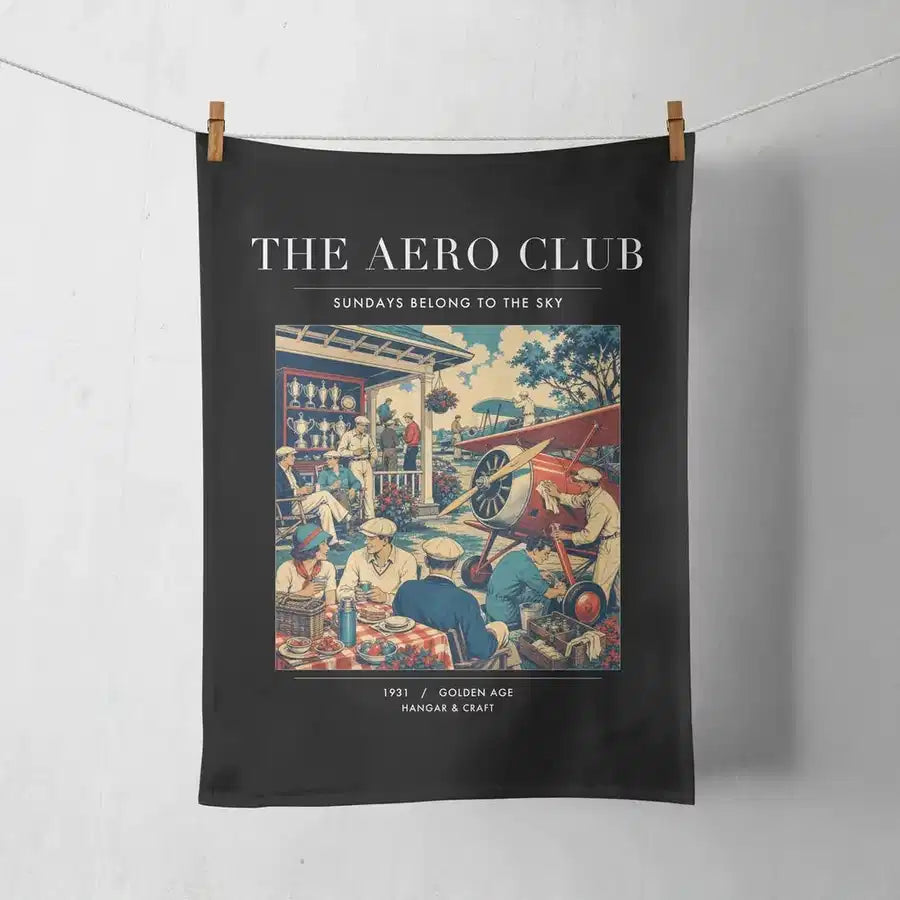 VINTAGE G4047 - The Aero Club - Designed Towels design on black