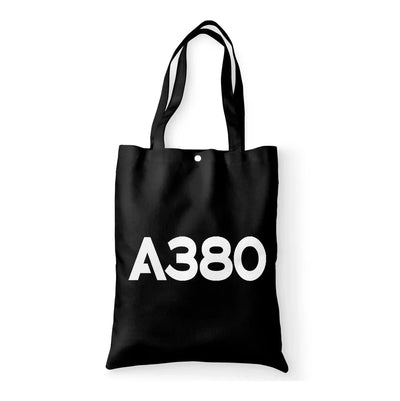 Airbus A380 Flat Text aviation design tote bag, canvas construction.
