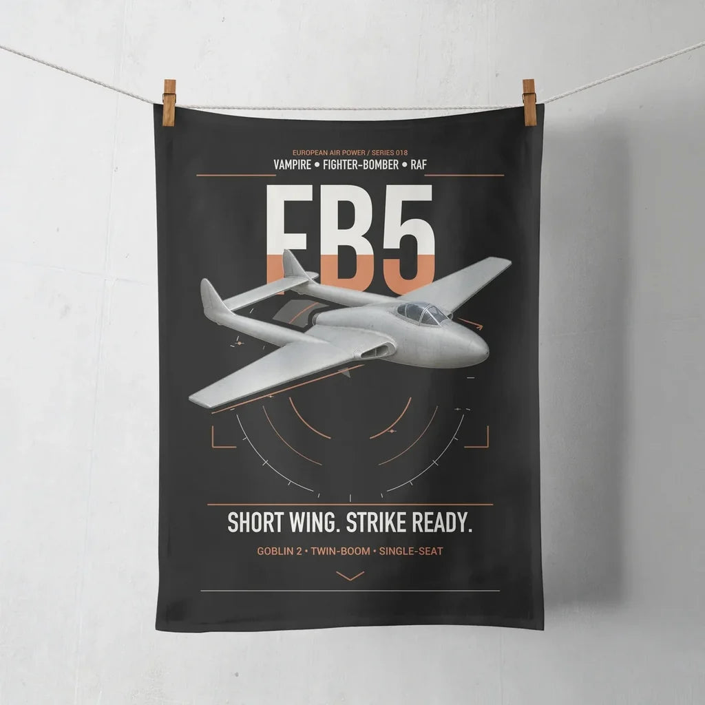 de Havilland Vampire FB5 design on black towel