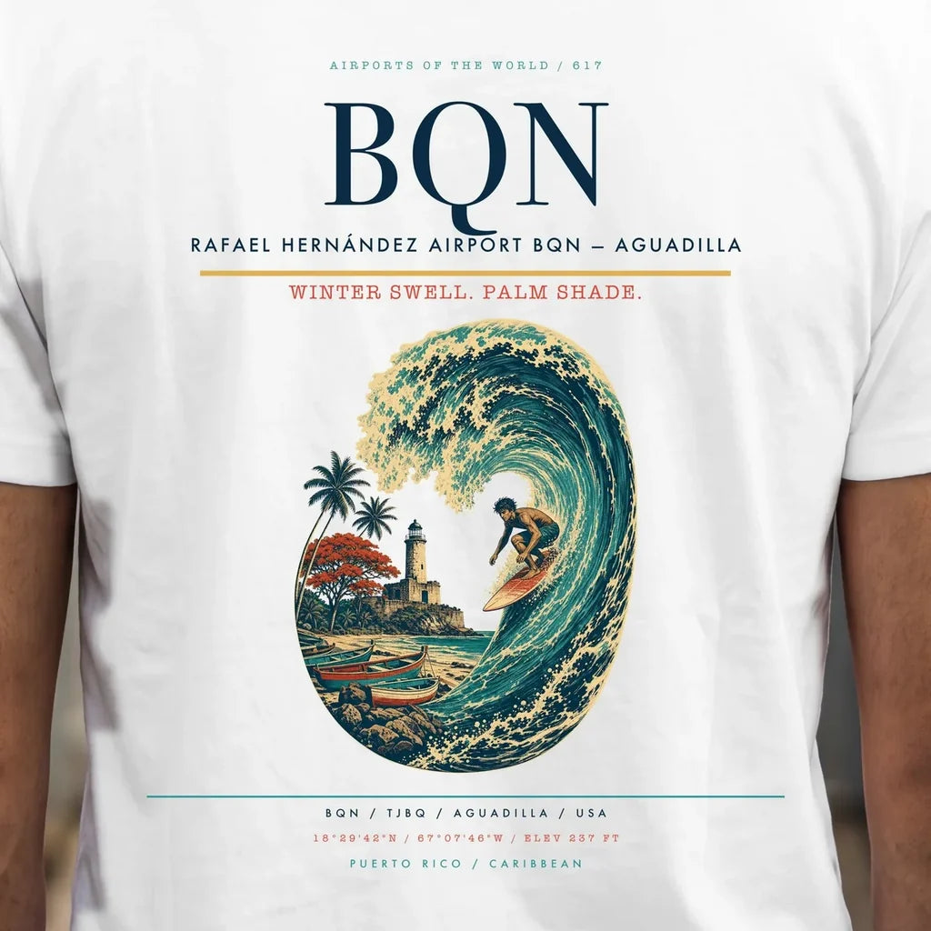 Rafael Hernández Airport (BQN) double-side t-shirt design close-up cover