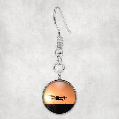 Amazing Drone in Sunset aviation earrings, hypoallergenic alloy body with engraved detail.