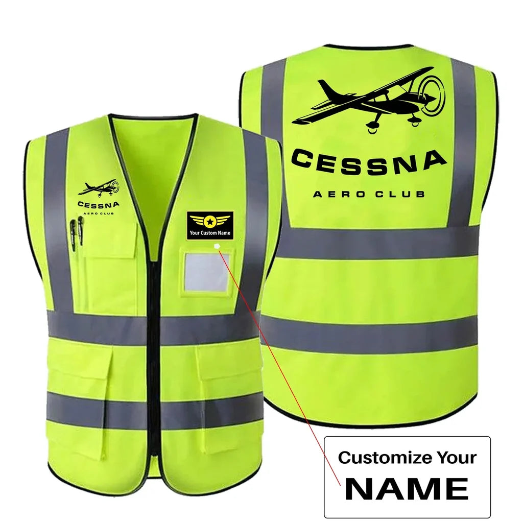 Cessna Aeroclub aviation design printed on high-visibility reflective fabric reflective vest.