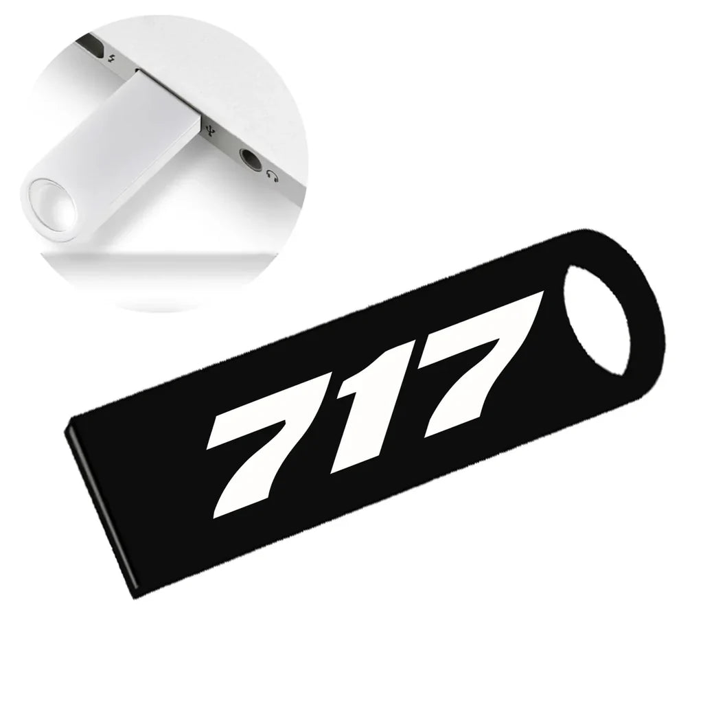 Boeing 717 Flat Text aviation design on durable waterproof casing waterproof USB device.