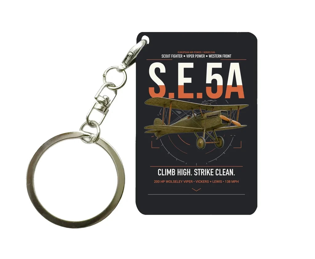 Royal Aircraft Factory S.E.5a design on black designed key chain, double-side print