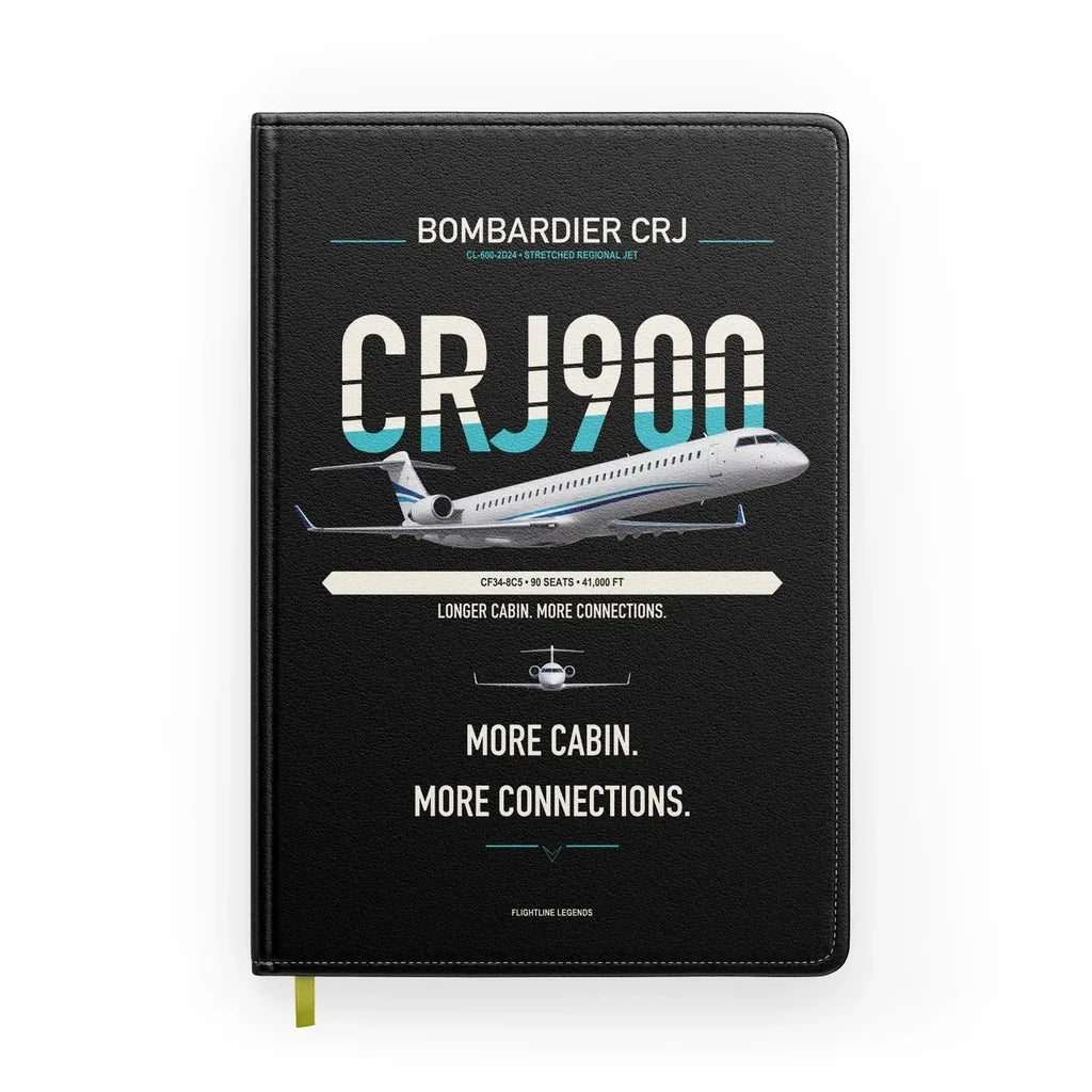 Bombardier CRJ900 design on black notebook