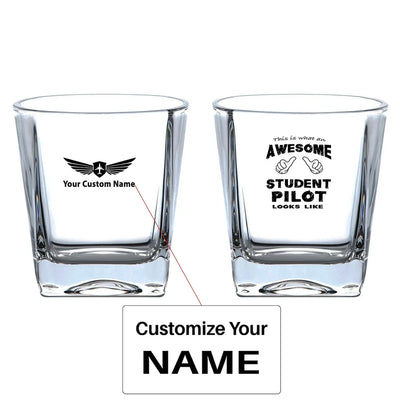 Student aviation design on whiskey glass, crystal-clear premium glassware.