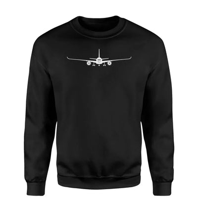 Airbus A350 Silhouette aviation design printed on soft cotton blend sweatshirt.