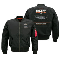 Thumbnail for Sikorsky MH-60S Seahawk design on black bomber jacket, double-side print