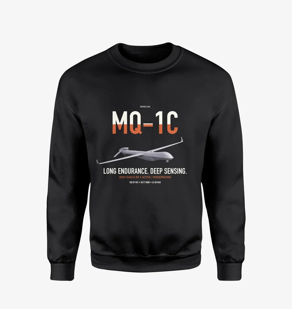 MQ-1C Gray Eagle ER design on black sweatshirt