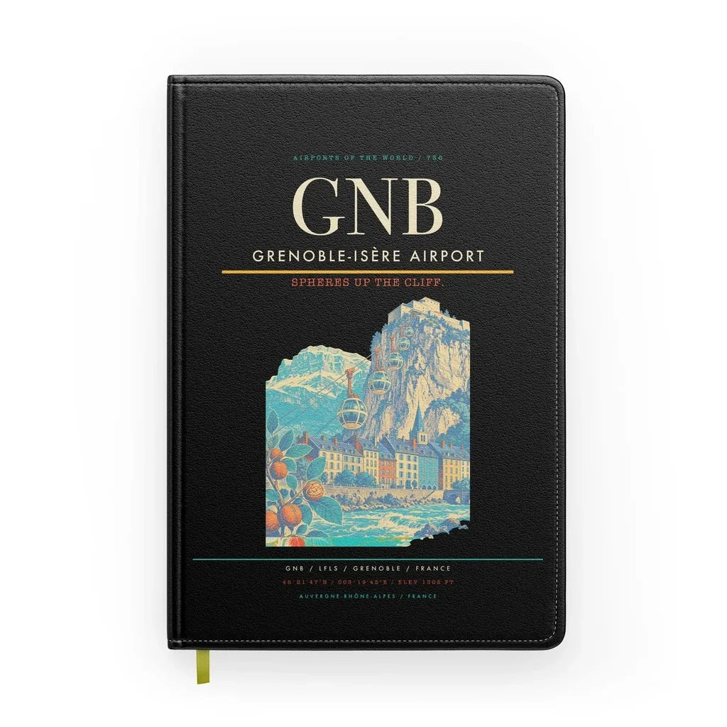 Grenoble-Isère Airport (GNB) design on black notebook