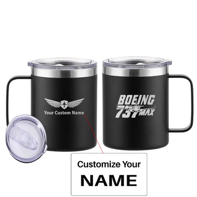 Amazing 737 Max aviation design on laser-engraved mug, permanent laser engraving on stainless.