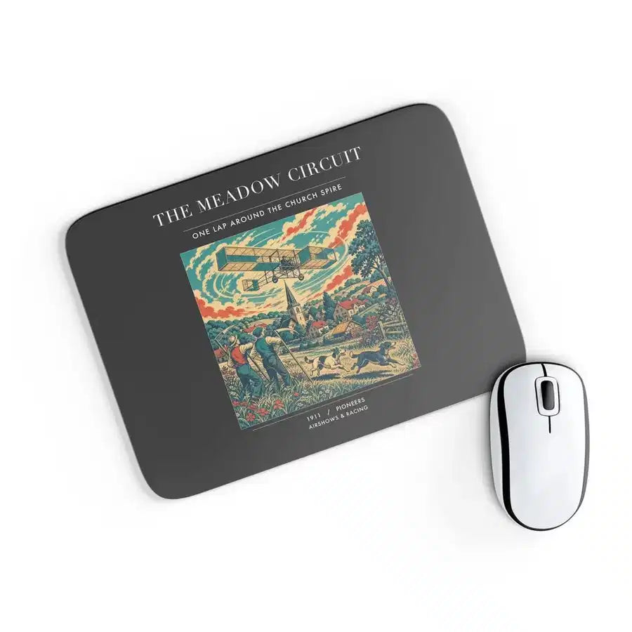 VINTAGE G4325 - The Meadow Circuit - Designed Mouse Pads design on black rectangle