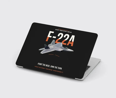 F-22A Raptor Point The Nose Own The Turn design on black MacBook case