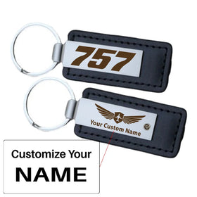 Boeing 757 Flat Text Faux Leather Key Chains
