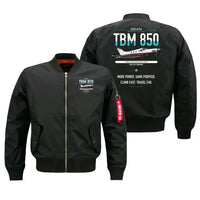 Thumbnail for Socata TBM 850 design on black bomber jacket, double-side print