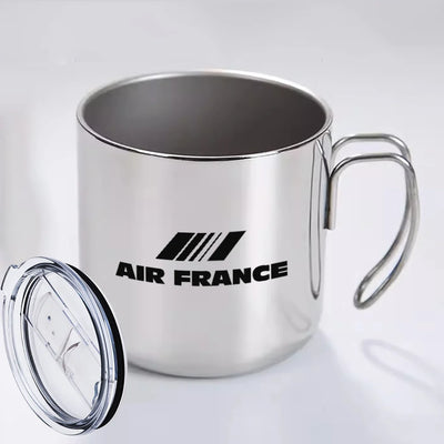 Air France Airlines aviation design on portable mug, vacuum-insulated double-wall.