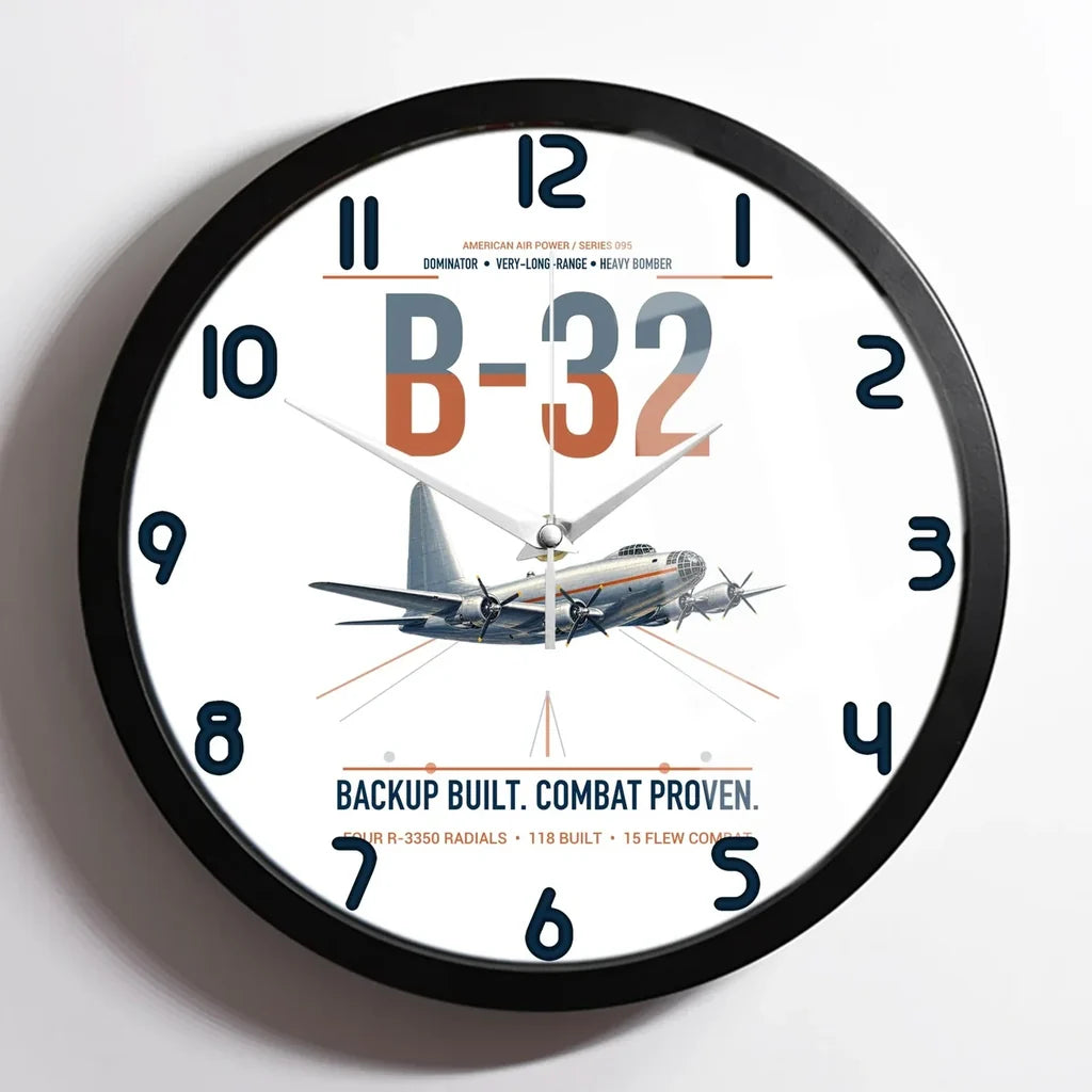 B-32 Dominator design on white framed wall clock