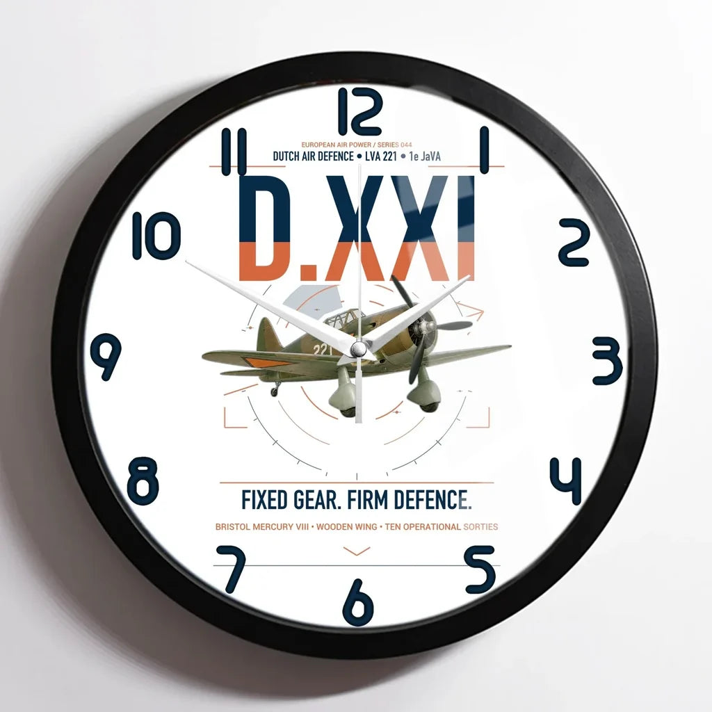 Fokker D.XXI — Dutch LVA aircraft 221 design on white framed wall clock