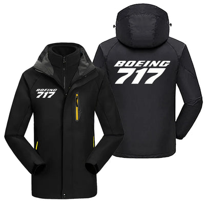 Boeing 717 & Text aviation design printed on heavyweight insulated shell with snow cuffs thick ski jacket.