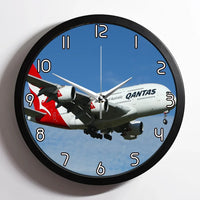 Thumbnail for Landing Qantas Airlines A380 aviation design on premium wood and metal wall clock.