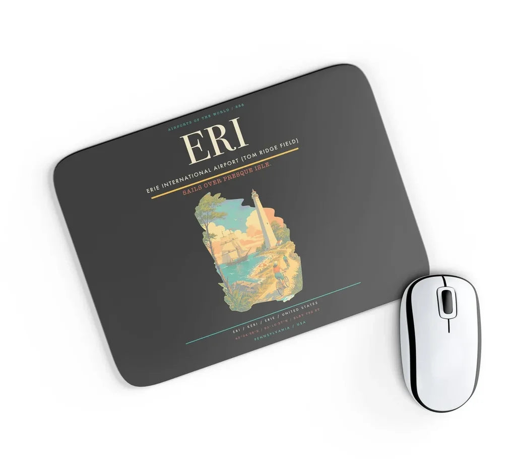 Erie International Airport (Tom Ridge Field) (ERI) design on black rectangle mouse pad